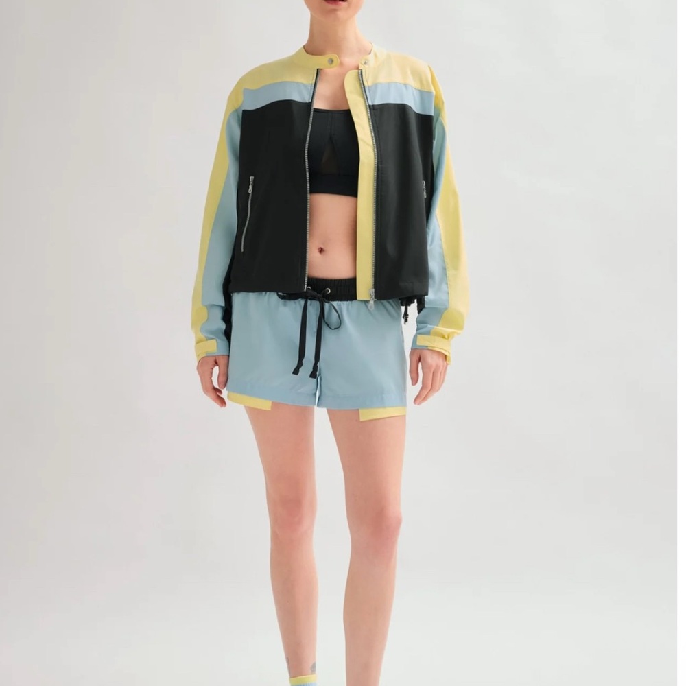 Set !! Girlfriend Collective Black and Yellow Bomber Jacket and Short Set